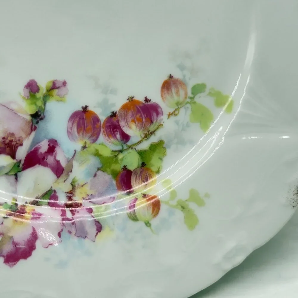 Vintage Porcelain Cake Plate Open Handles Pink White Roses Hand Painted Cottage